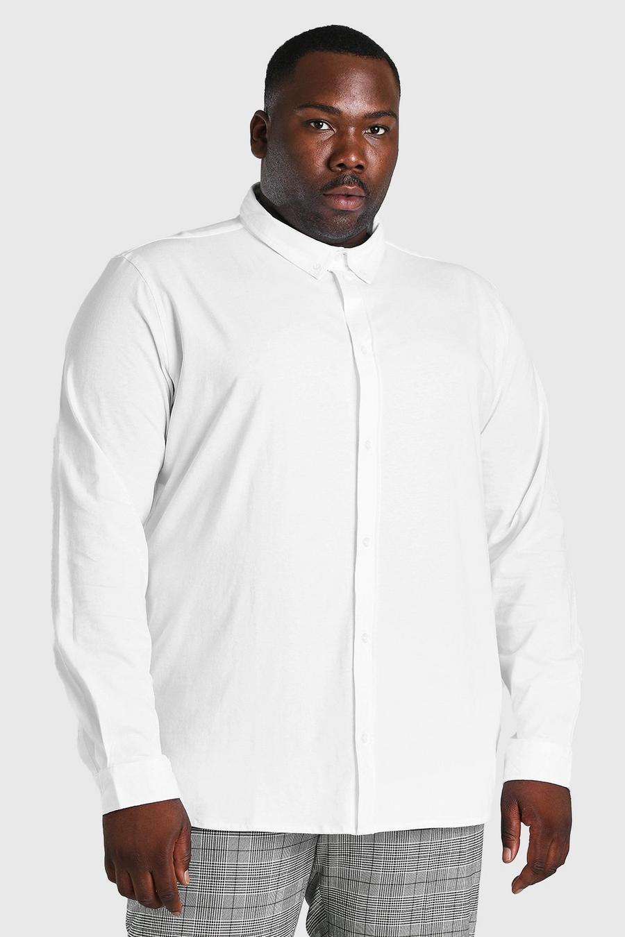 לבן חולצה ארוכה מבד ג'רסי לגברים גדולים וגבוהים image number 1