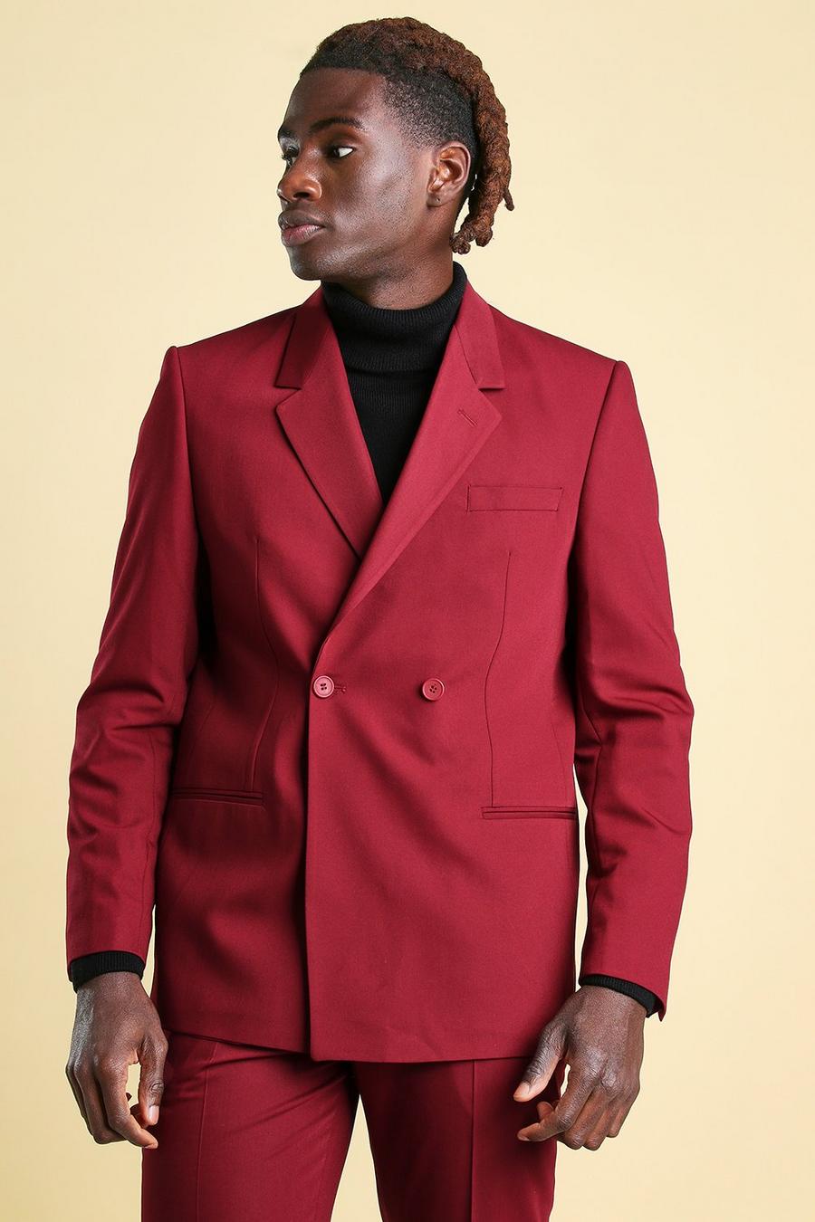 Wine Boxy Plain 2 Button Double Breasted Suit Jacket image number 1