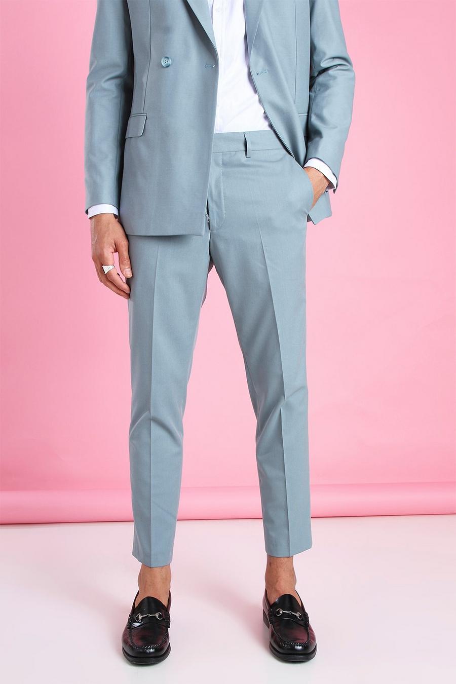 Blue Skinny Plain Cropped Suit Pants image number 1