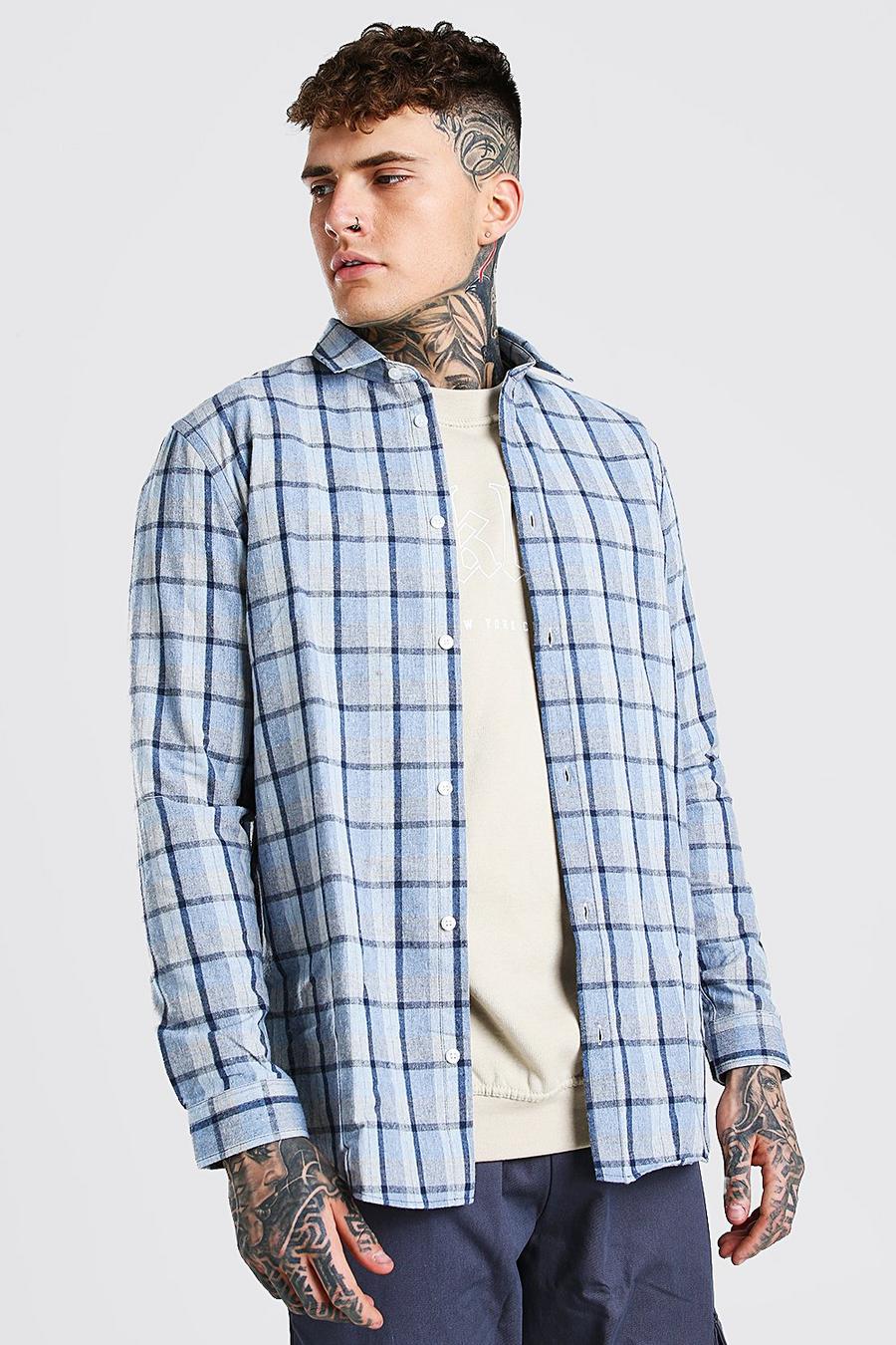 Pale blue Long Sleeve Longline Check Shirt image number 1