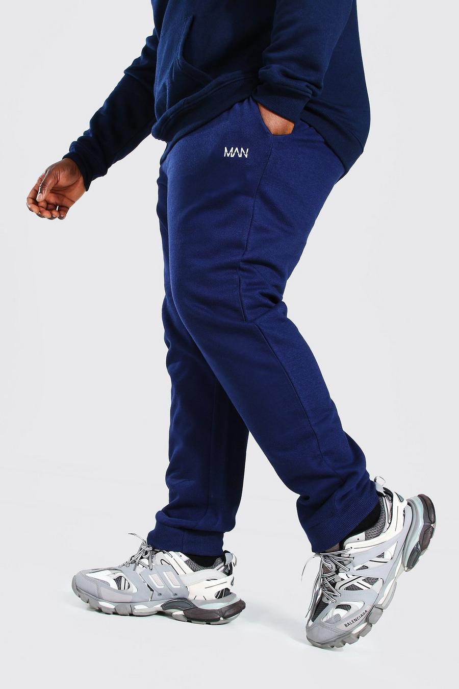 Plus Size Skinny-Fit Jogginghose mit MAN-Streifen, Marineblau image number 1