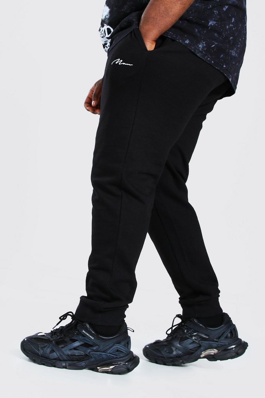 Zwart Plus Size Man Slim Fit Joggingbroek Met Tekst image number 1