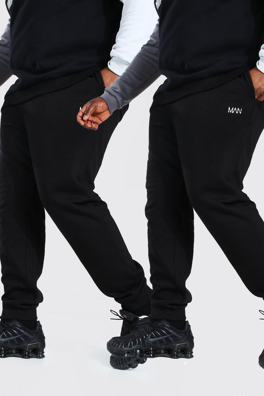 שחור מארז 2 מכנסי ריצה סקיני לגברים גדולים וגבוהים עם כיתוב MAN בקו חוצה image number 1