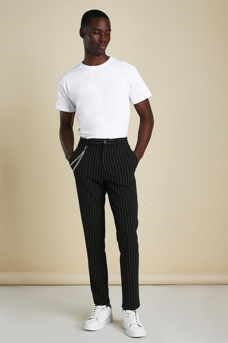 Black Stripe Chain Detail Smart Trousers image number 1