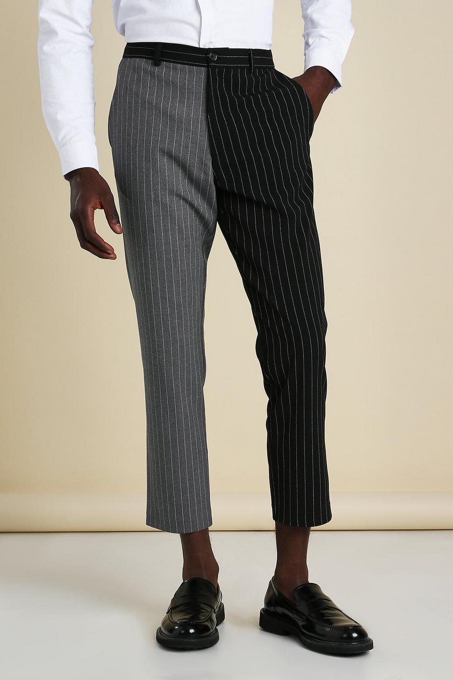Zwart Ingekorte Gesplitste Skinny Fit Pantalons Met Krijtstrepen image number 1