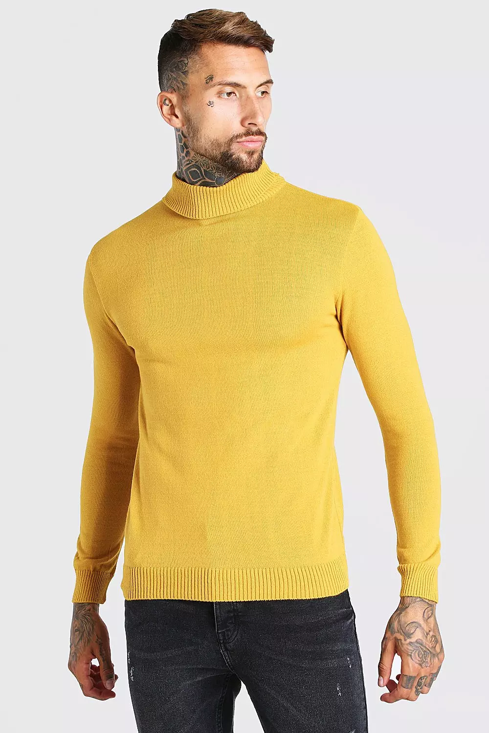 Mens yellow roll neck jumper hotsell