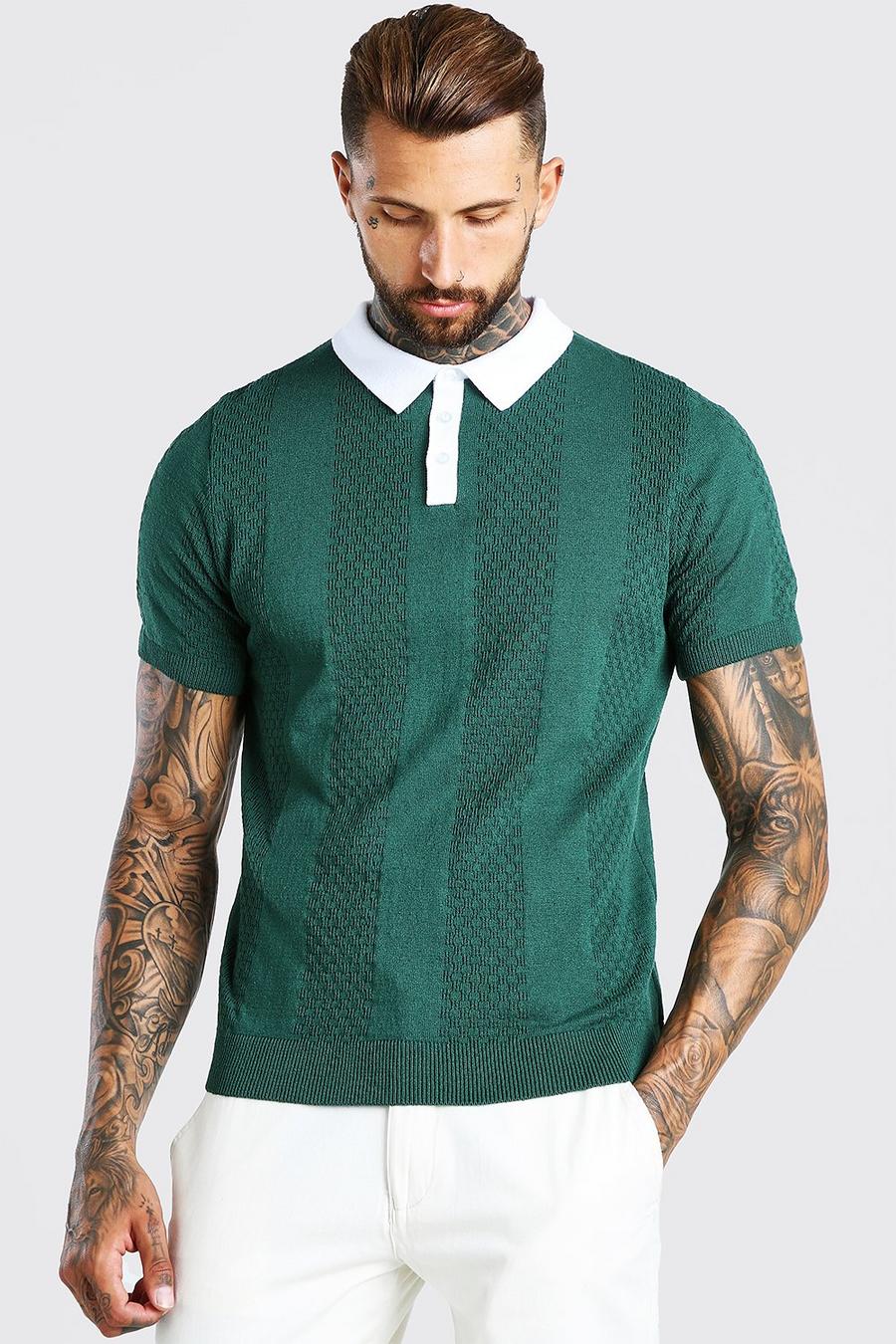 Polo tricoté contrasté à manches courtes, Vert image number 1