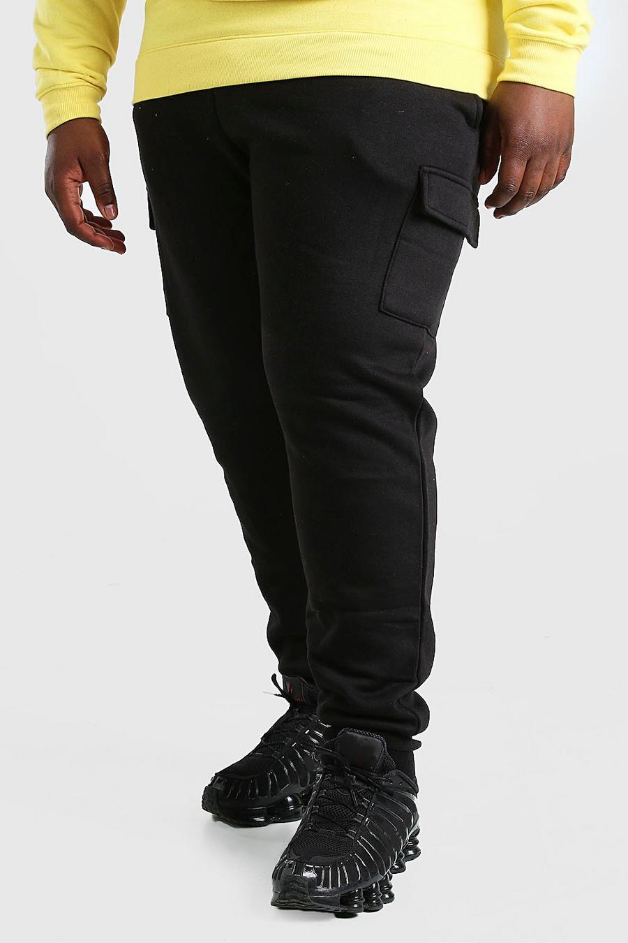 שחור מכנסי ריצה בסגנון דגמ"ח בייסיק בגזרת סקיני לגברים גדולים וגבוהים image number 1