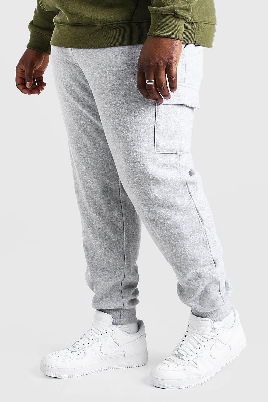Grey marl grå Plus size - Basic Joggers i skinny fit med cargofickor image number 1
