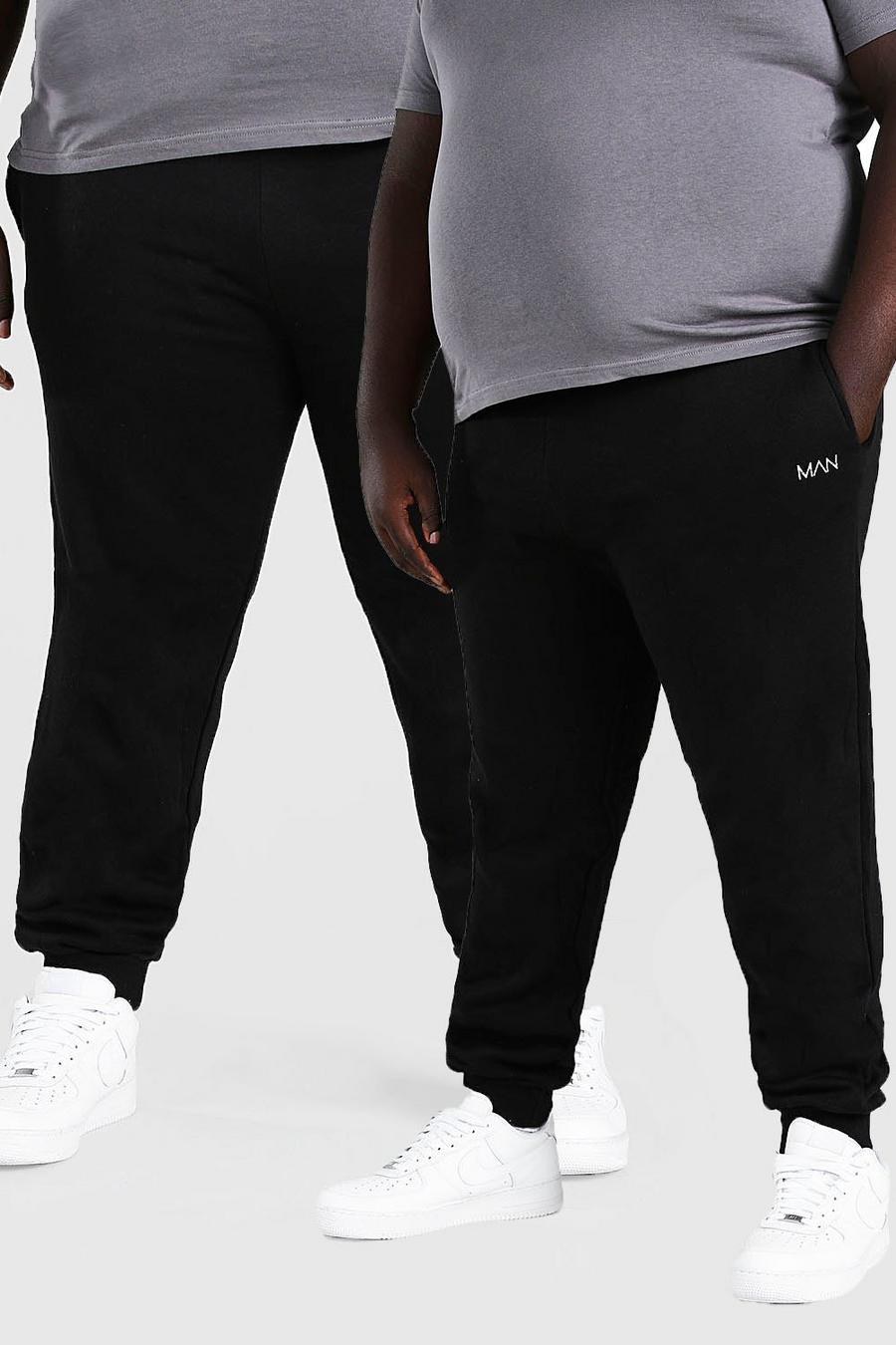 שחור מארז 2 מכנסי ריצה סקיני לגברים גדולים וגבוהים עם כיתוב MAN בקו חוצה image number 1