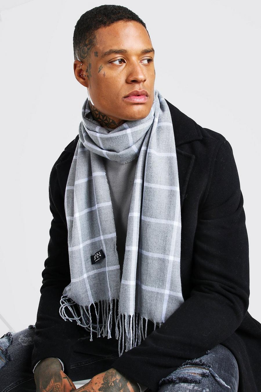 Grey Grid Check Scarf image number 1