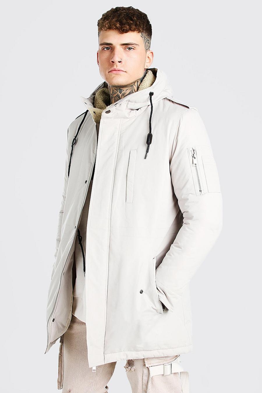 Stone Parka Coat With Borg Lined Hood image number 1