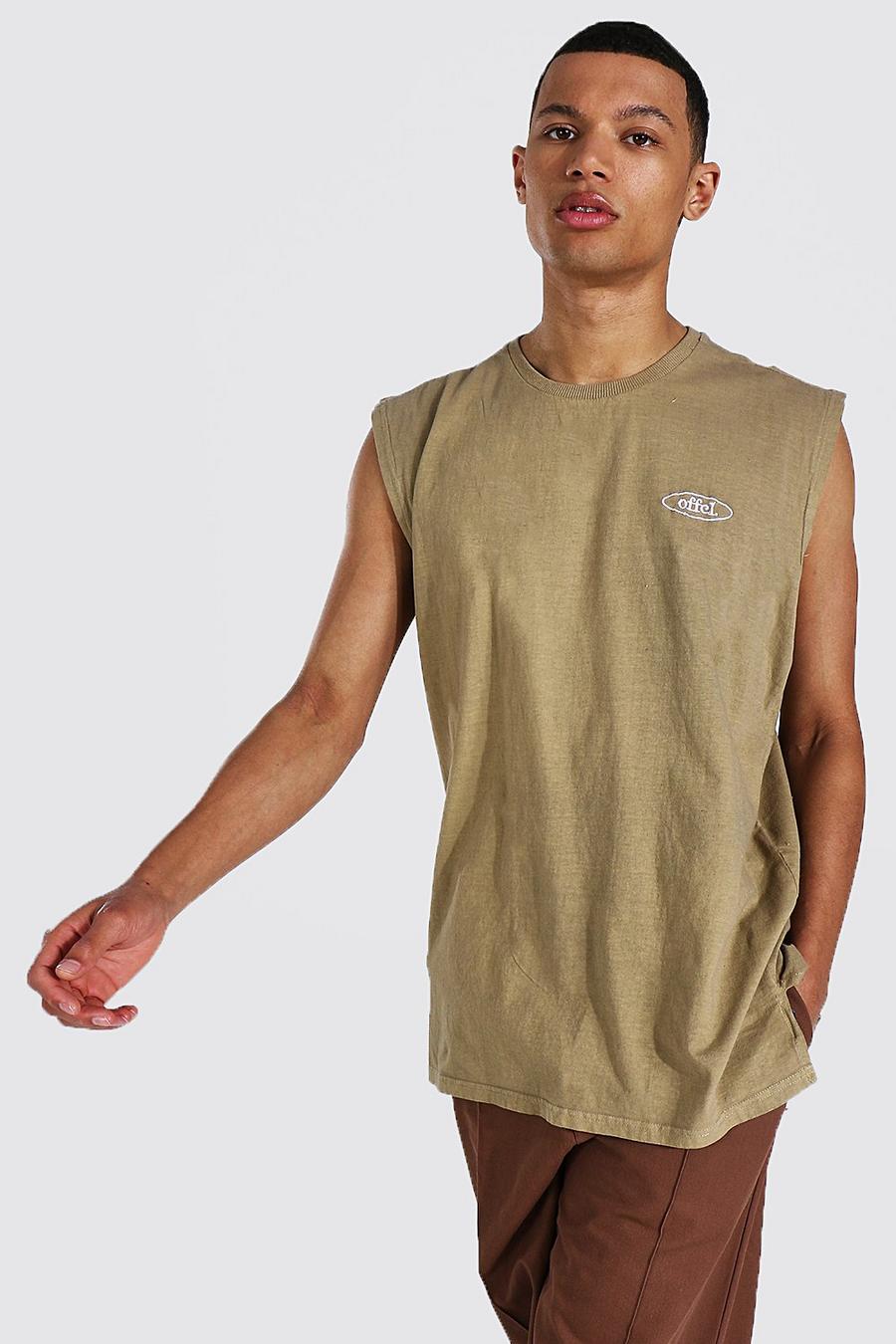 Camiseta de tirantes ancha lavada con estampado de Worldwide Tall, Marrón image number 1