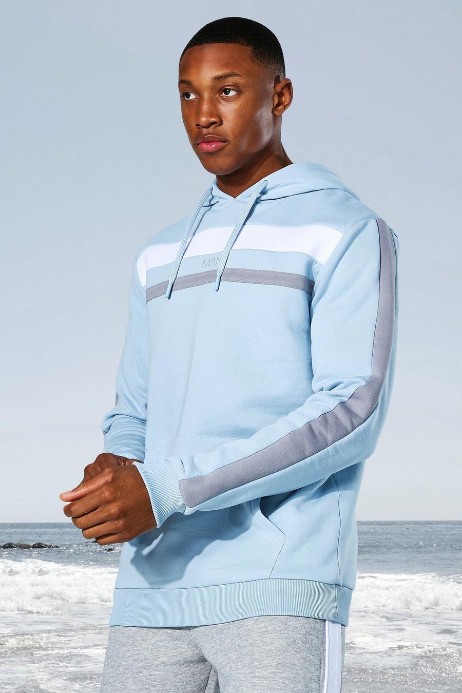 Pale blue MAN Active Hoodie med blockfärger image number 1