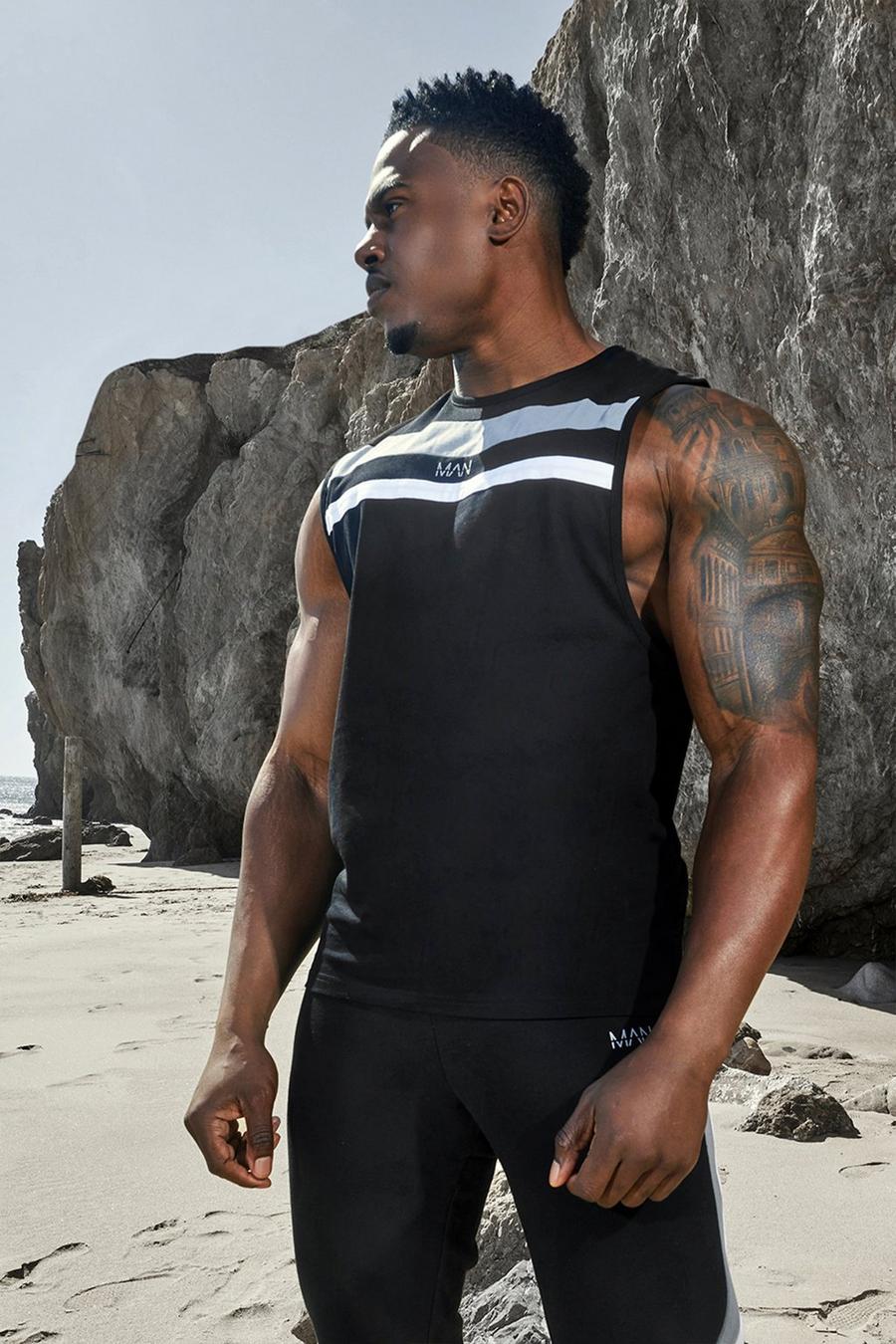 Black Man Active Gym Colour Block Panel Vest image number 1