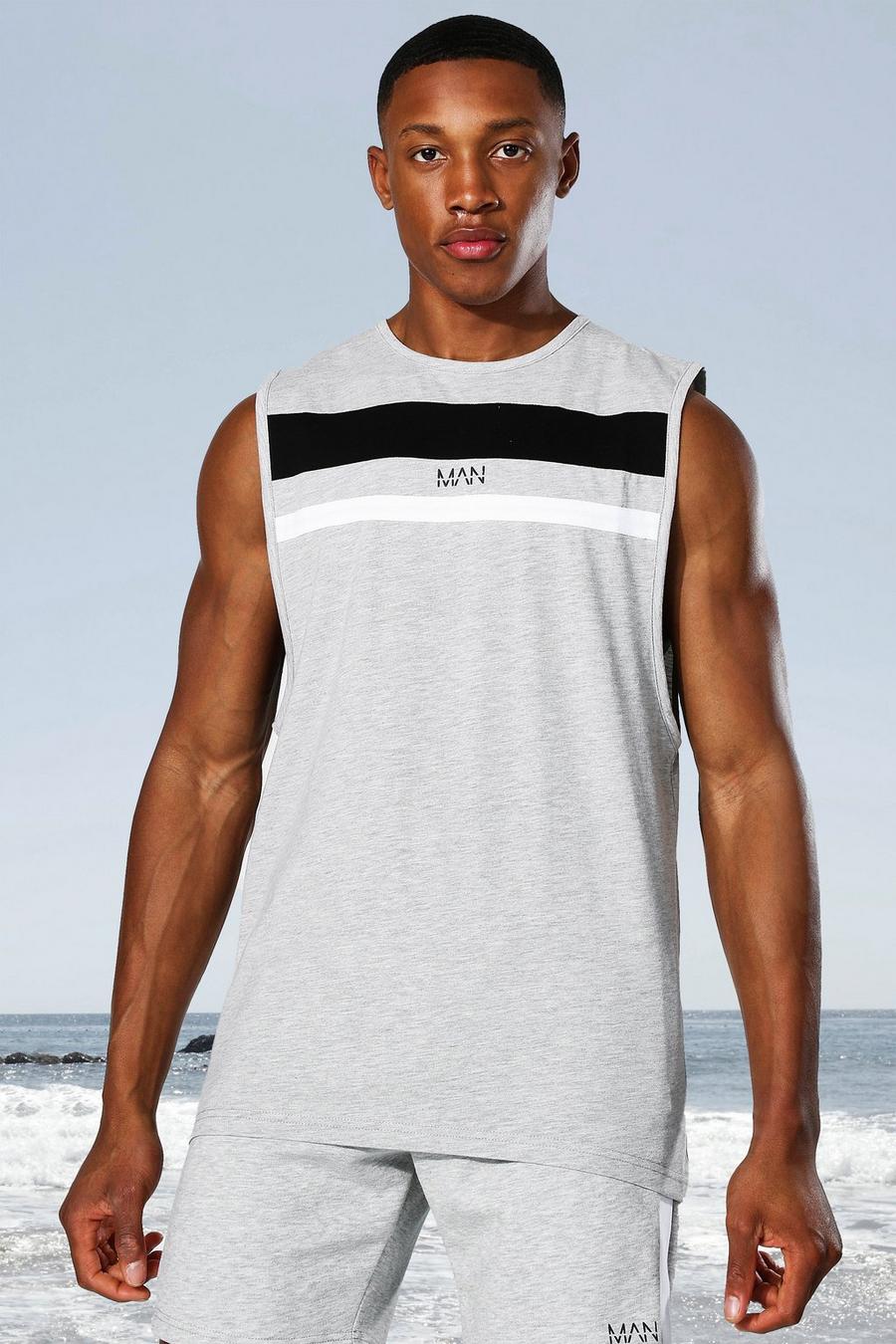 Grey marl Man Active Gym Colour Block Panel Vest image number 1