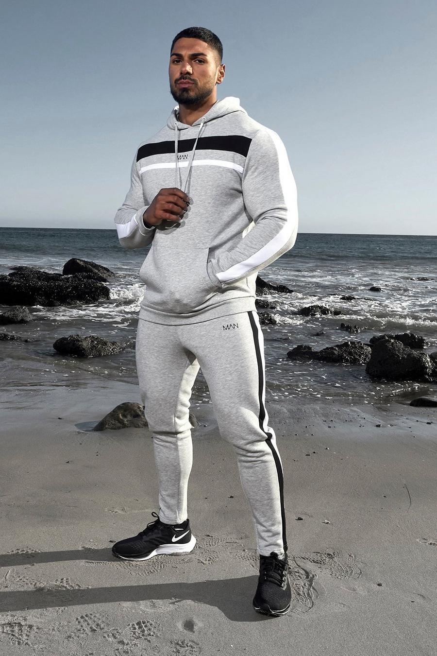Grey marl MAN Active Joggers i skinny fit med blockfärger image number 1
