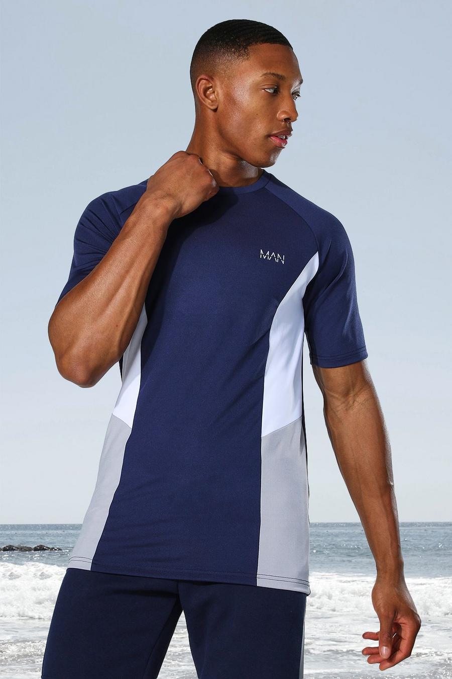 Man Active Raglan-T-Shirt mit Seitenblock, Marineblau image number 1