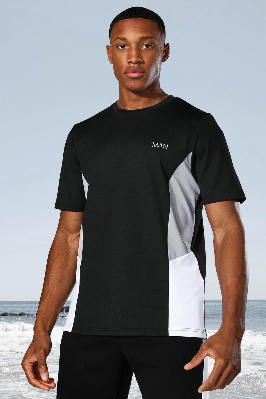 Man Active Raglan-T-Shirt mit Seitenblock, Schwarz image number 1