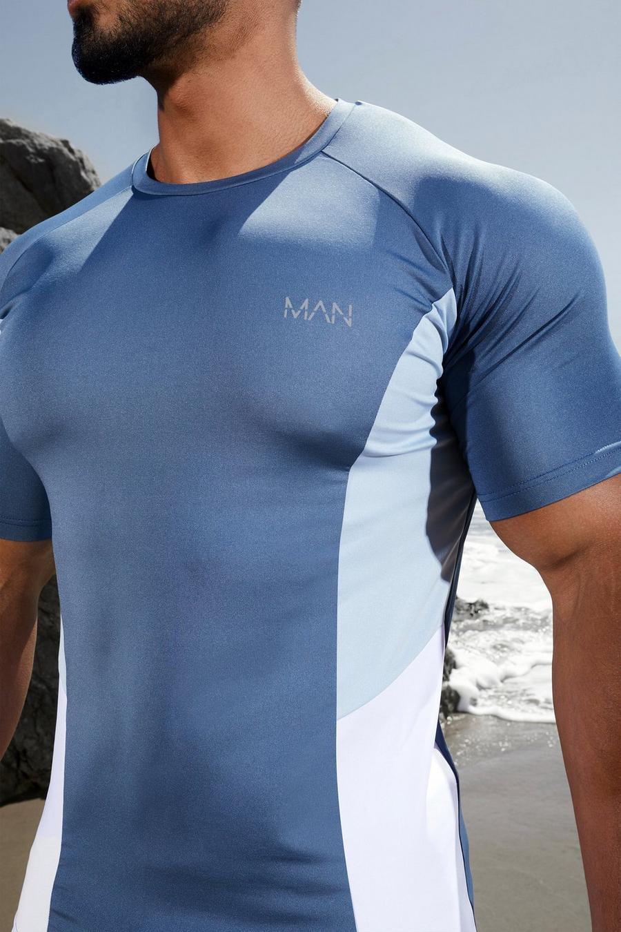 Camiseta con manga raglán y bloques laterales Active MAN, Azul antiguo image number 1