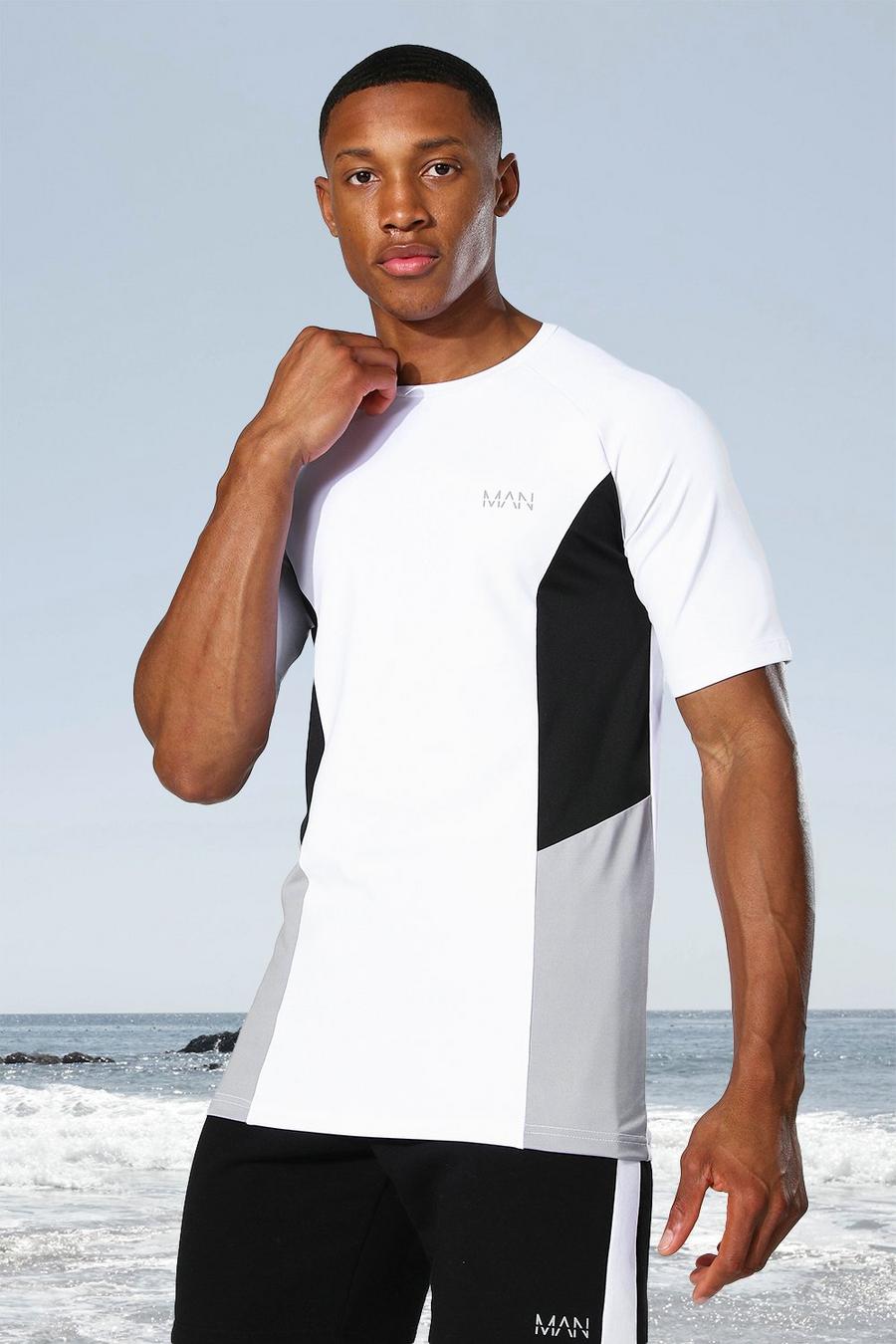 White MAN Active T-shirt med raglanärm och blockfärger image number 1