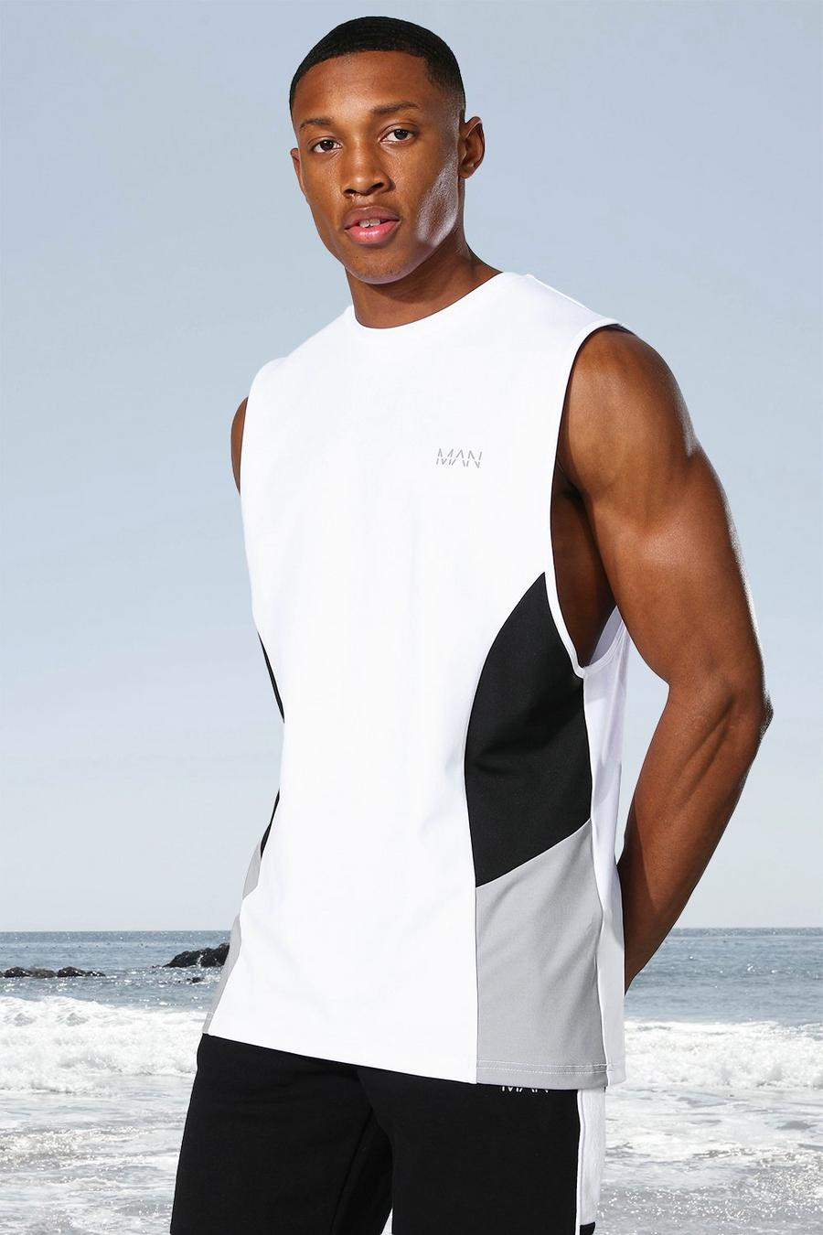 Camiseta de tirantes con bloque lateral Active MAN, Blanco image number 1