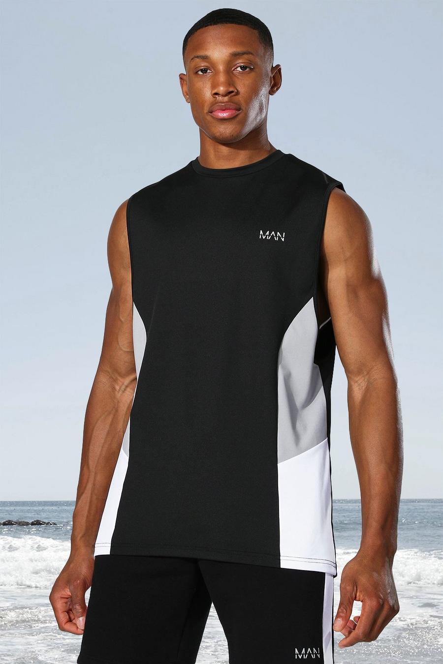 Camiseta de tirantes con bloque lateral Active MAN, Negro image number 1