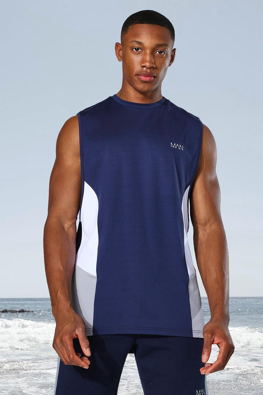 Camiseta de tirantes con bloque lateral Active MAN, Azul marino image number 1
