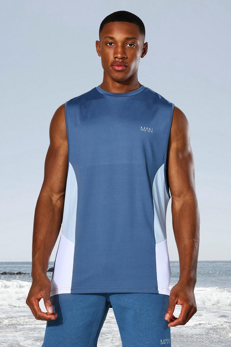 Camiseta de tirantes con bloque lateral Active MAN, Azul antiguo image number 1
