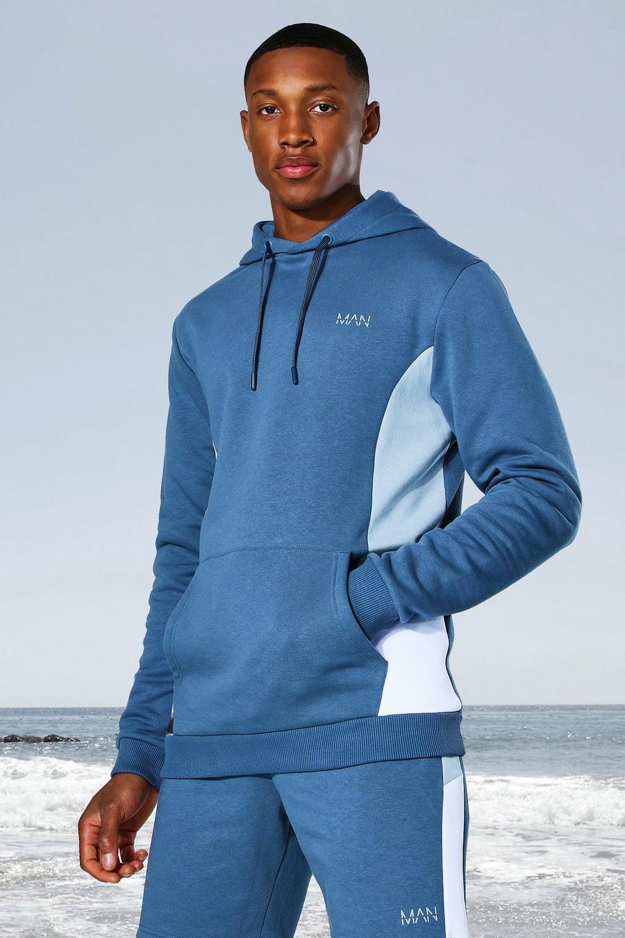 Dusty blue Man Active Colour Block Hoodie image number 1