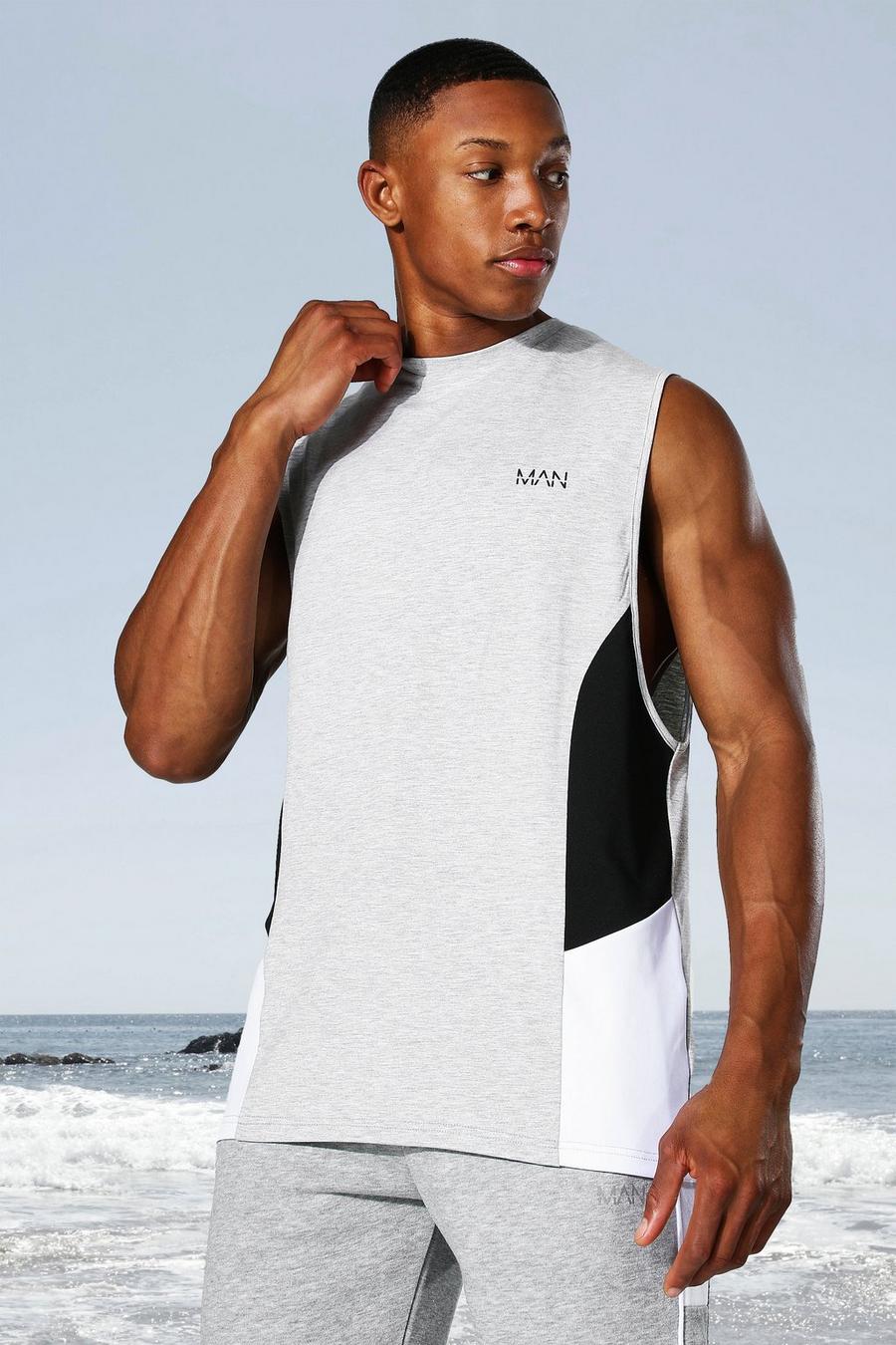 Grey marl Man Active Gym Side Block Tank image number 1