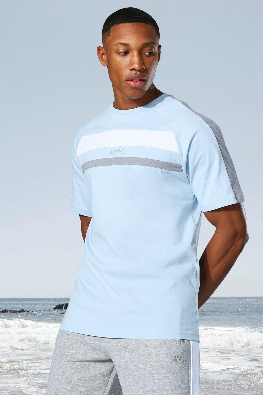 Pale blue Man Active T-Shirt Met Colour Block Paneel image number 1