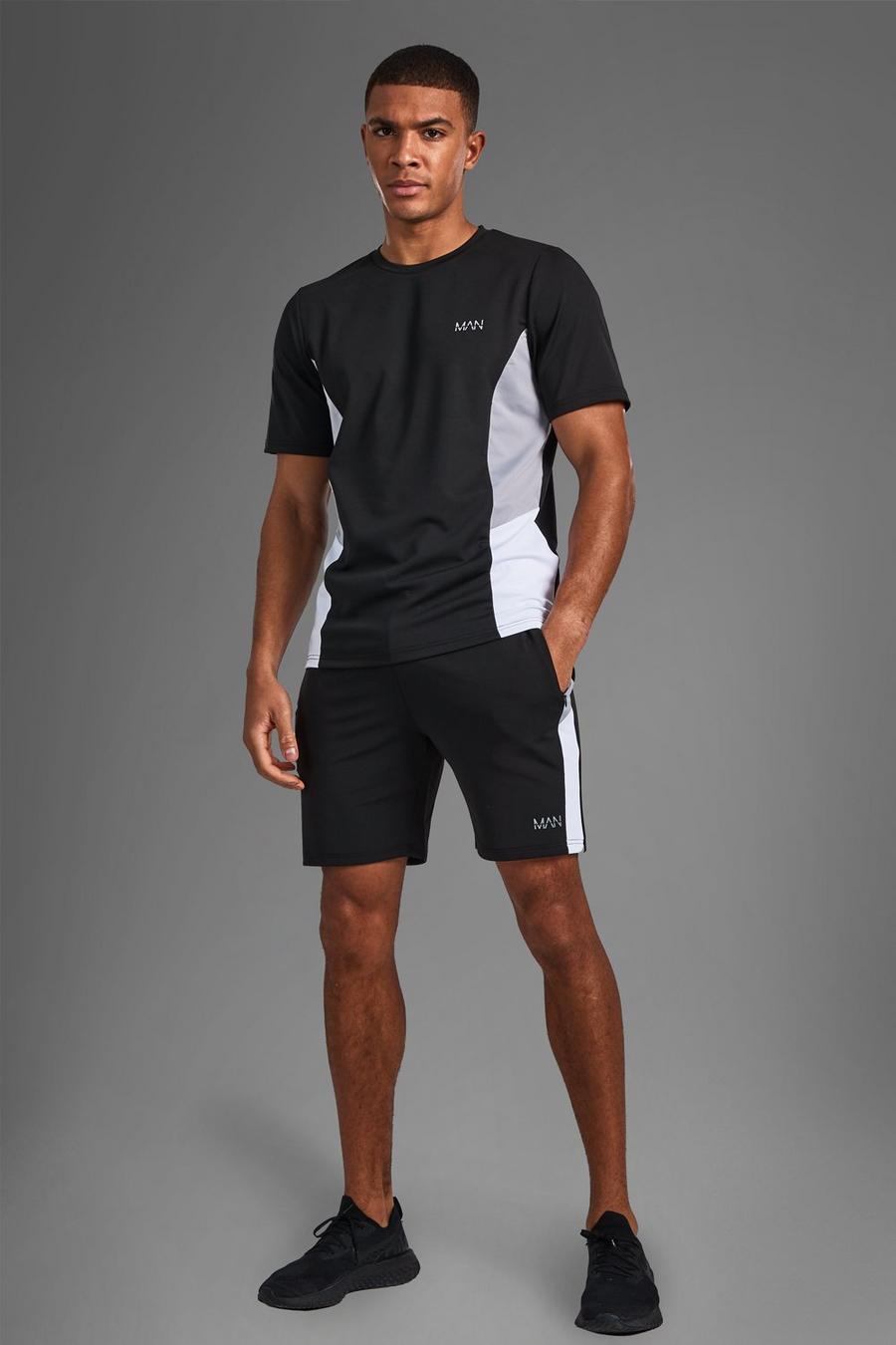 Black Man Active T-Shirt Met Zijstreep En Shorts Set image number 1