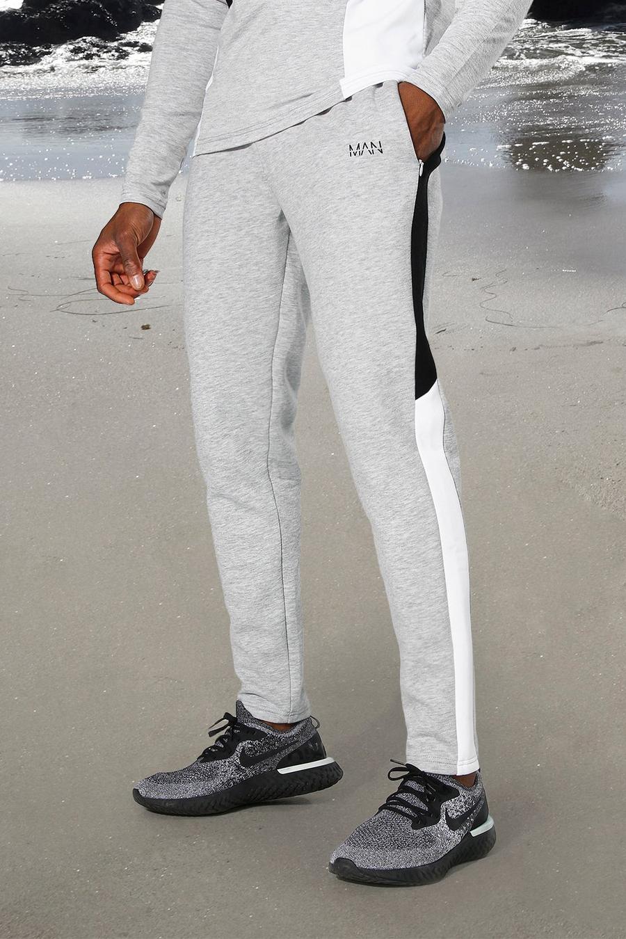 Grey marl MAN Active Joggers i skinny fit med blockfärger image number 1