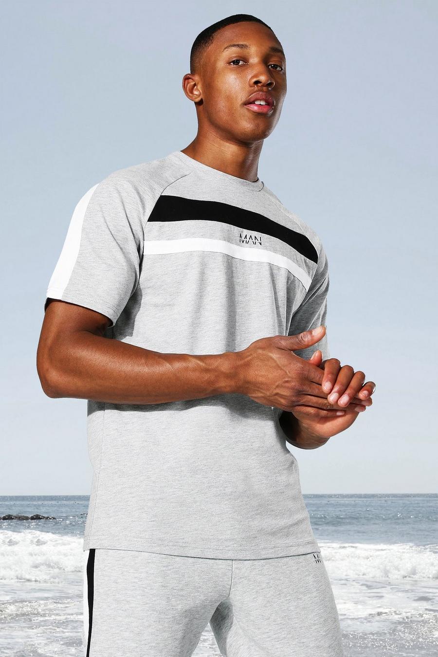 Grey marl Man Active T-Shirt Met Colour Block Paneel image number 1