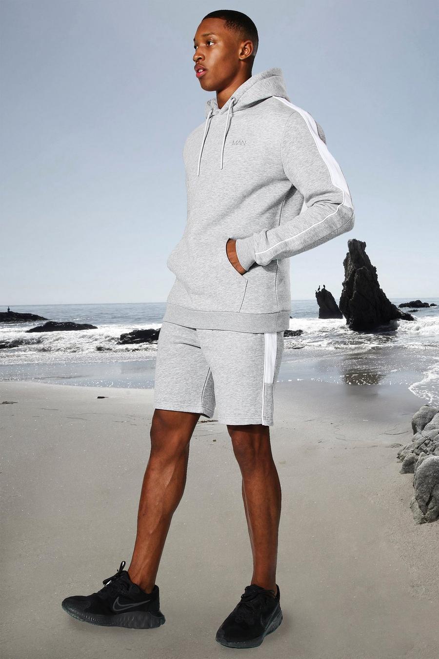 Grey marl MAN Active Hoodie och shorts med sidopaneler image number 1