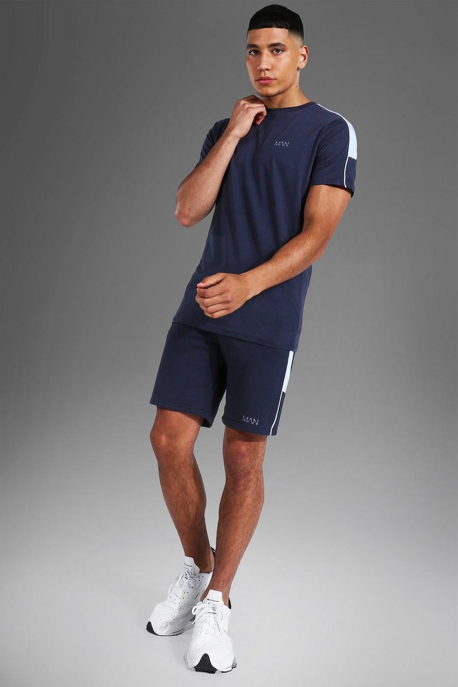 Conjunto de pantalones cortos y camiseta con raya lateral Active MAN, Azul marino image number 1