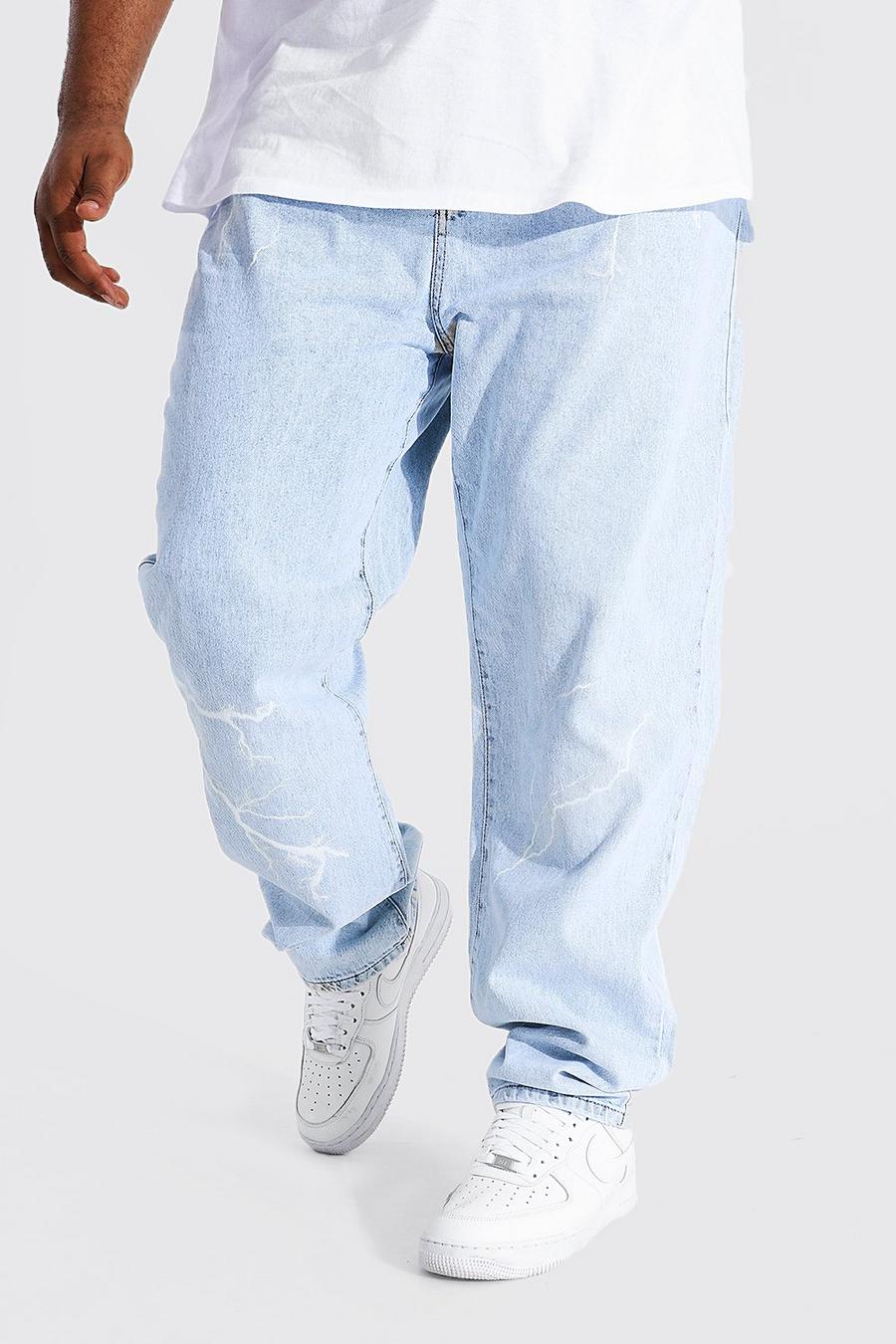 כחול קרח ג'ינס בגזרה ישרה עם הדפס ברקים, מידות גדולות image number 1