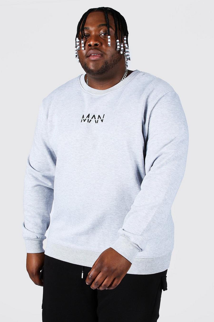 Plus Size Sweatshirt mit MAN-Streifen, Grau image number 1