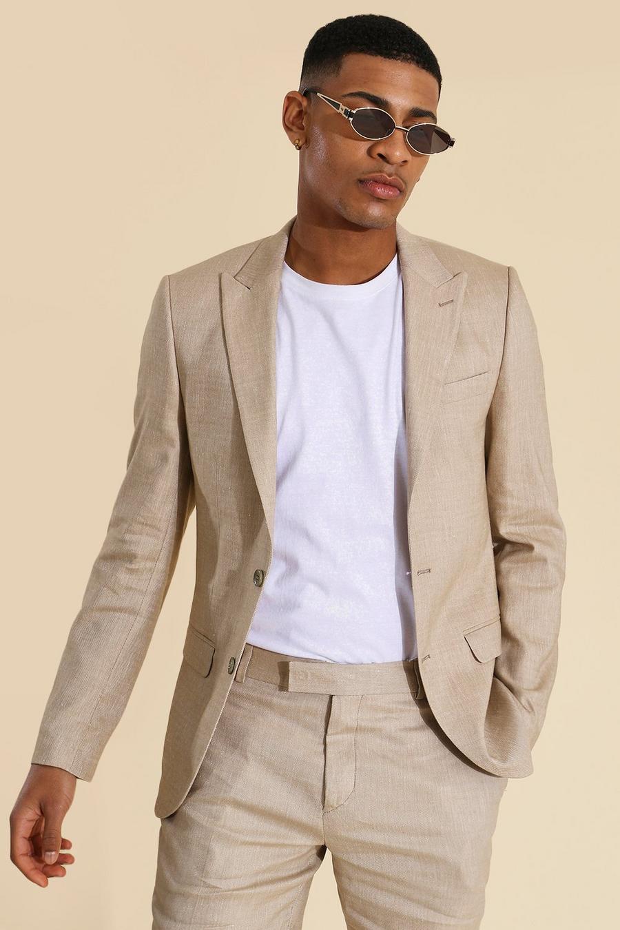 Taupe Linen Single Breasted Suit Jacket image number 1
