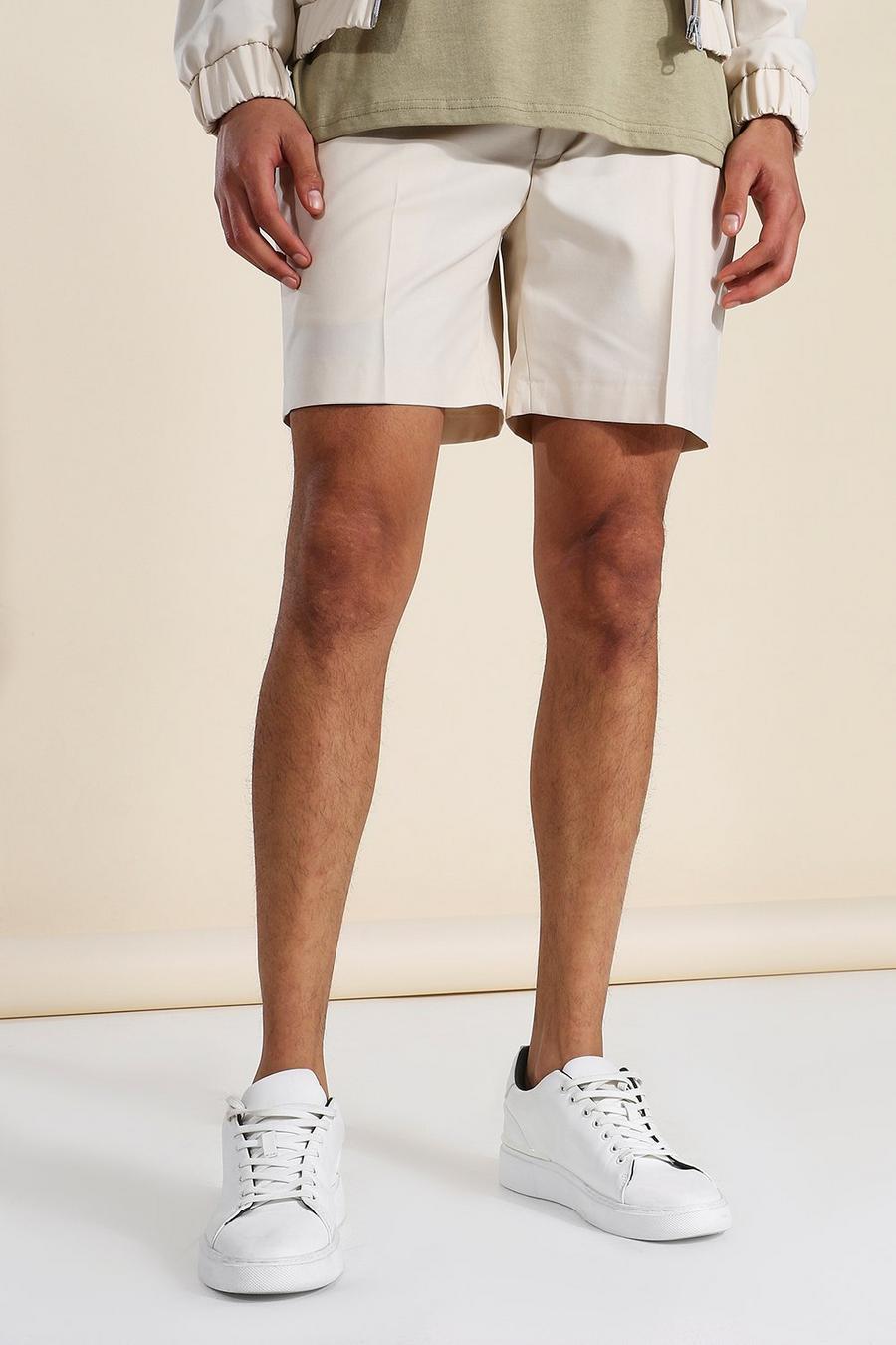 Pantaloncini eleganti skinny con fascia fissa in vita, Grigio talpa image number 1