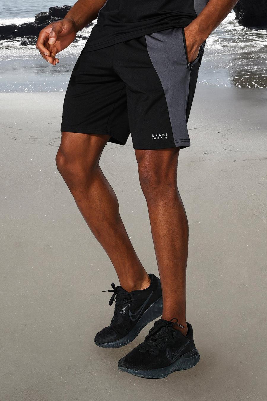 Man Active Shorts mit farblich passendem Colorblock, Schwarz image number 1