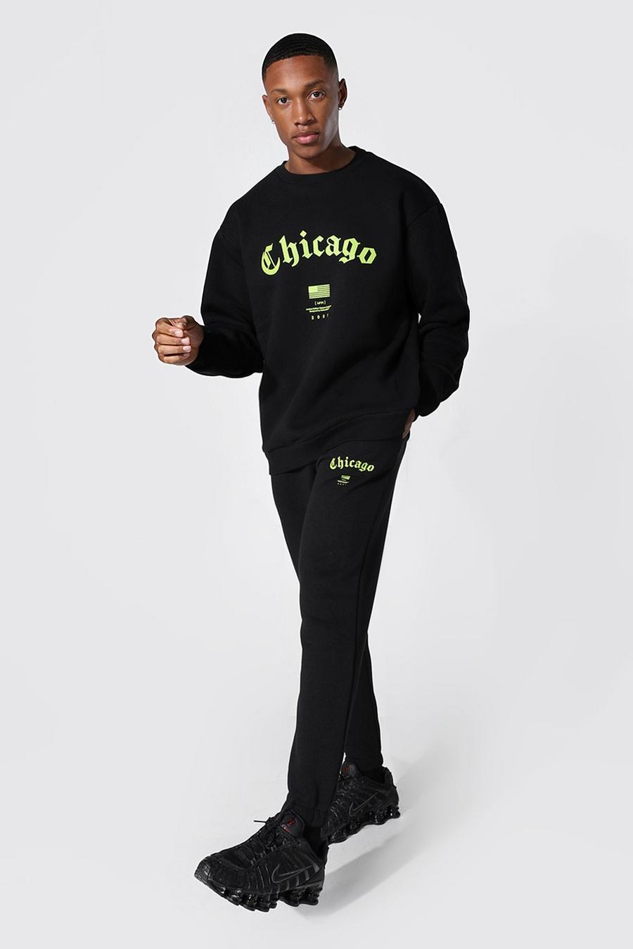 Black Chicago Träningsoverall med oversize sweatshirt image number 1