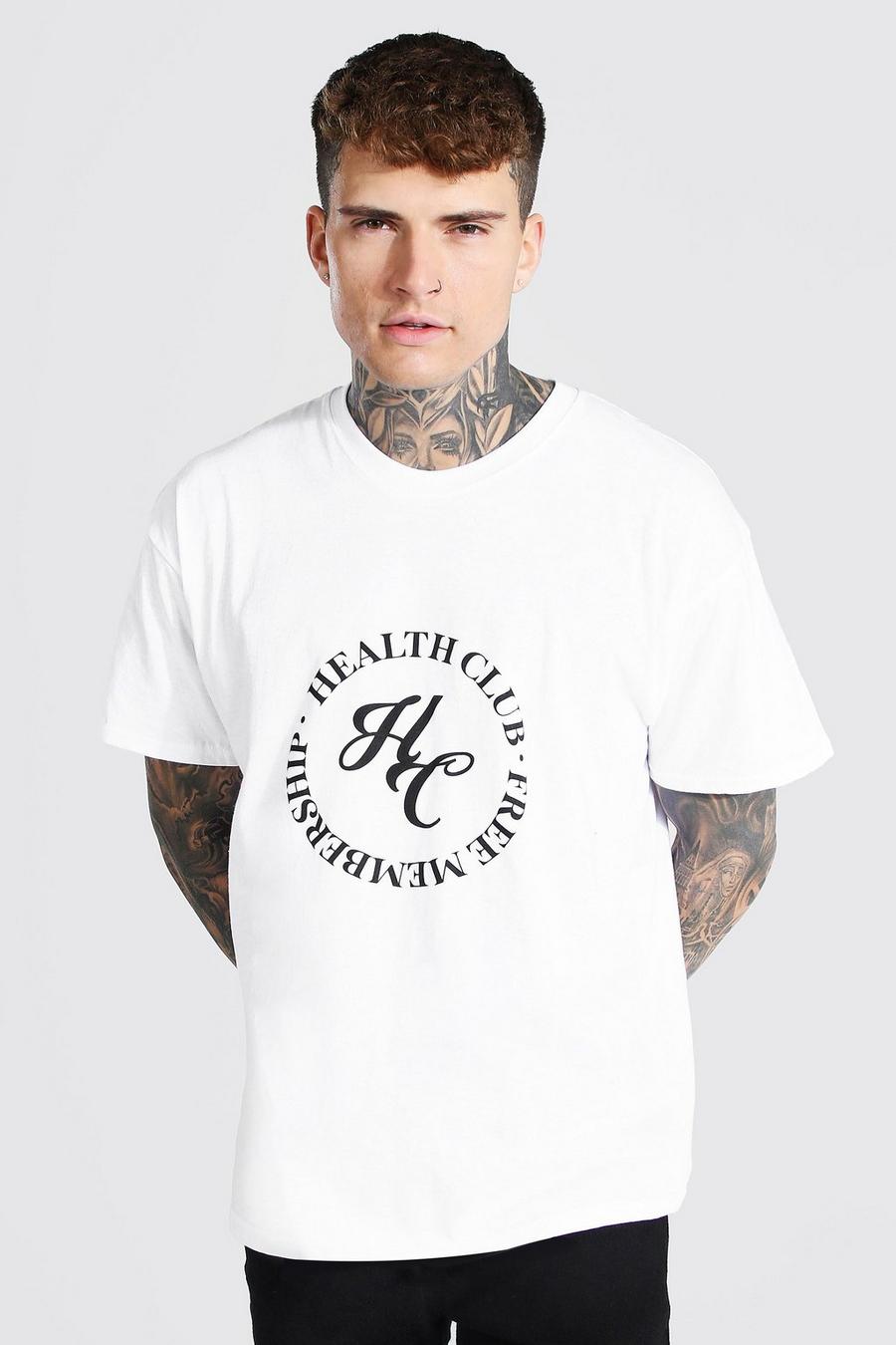White Oversized Fitness Health Club Graphic T-Shirt image number 1