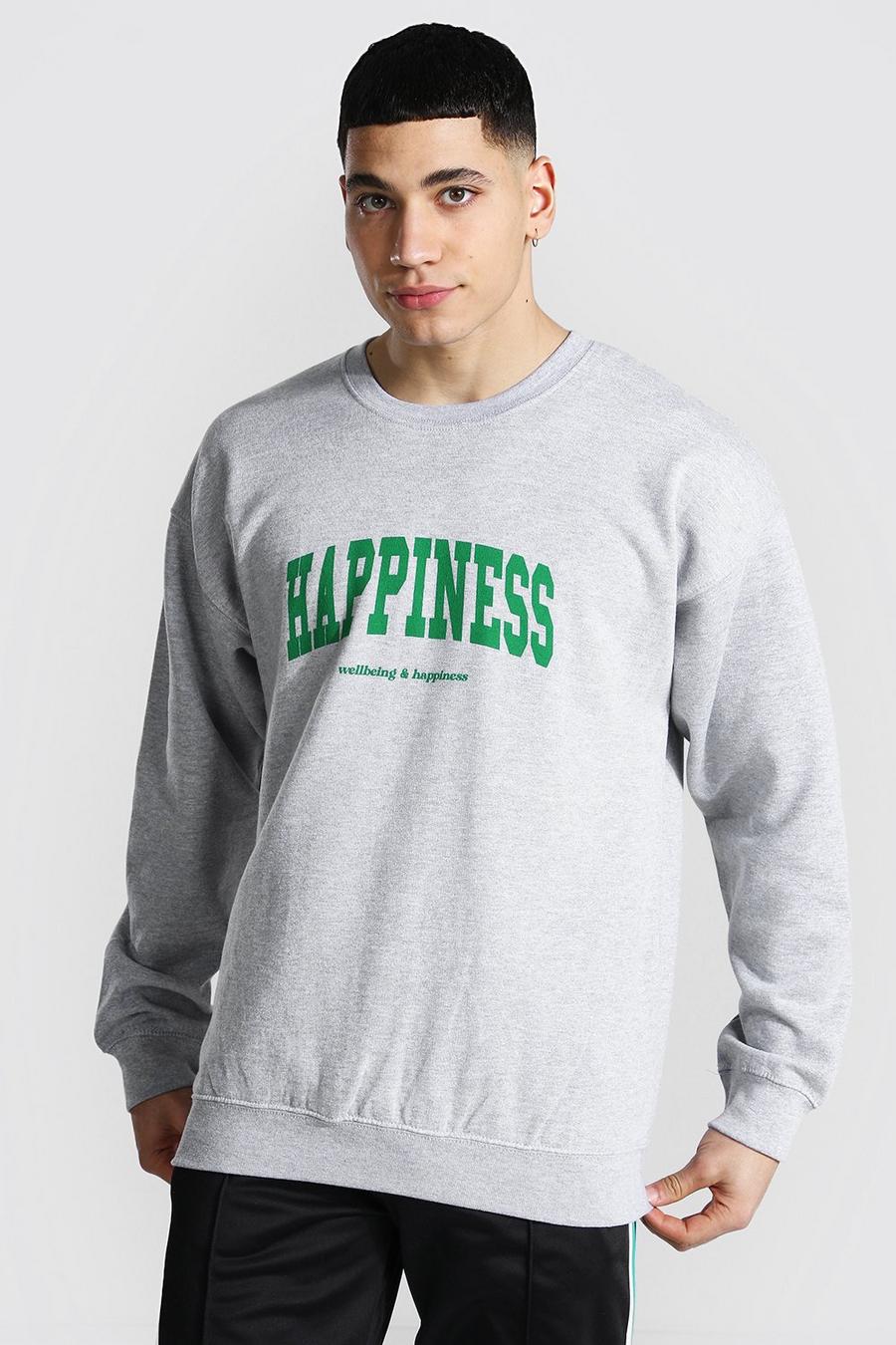 Übergroßes Sweatshirt mit Happiness-Slogan, Grau meliert image number 1