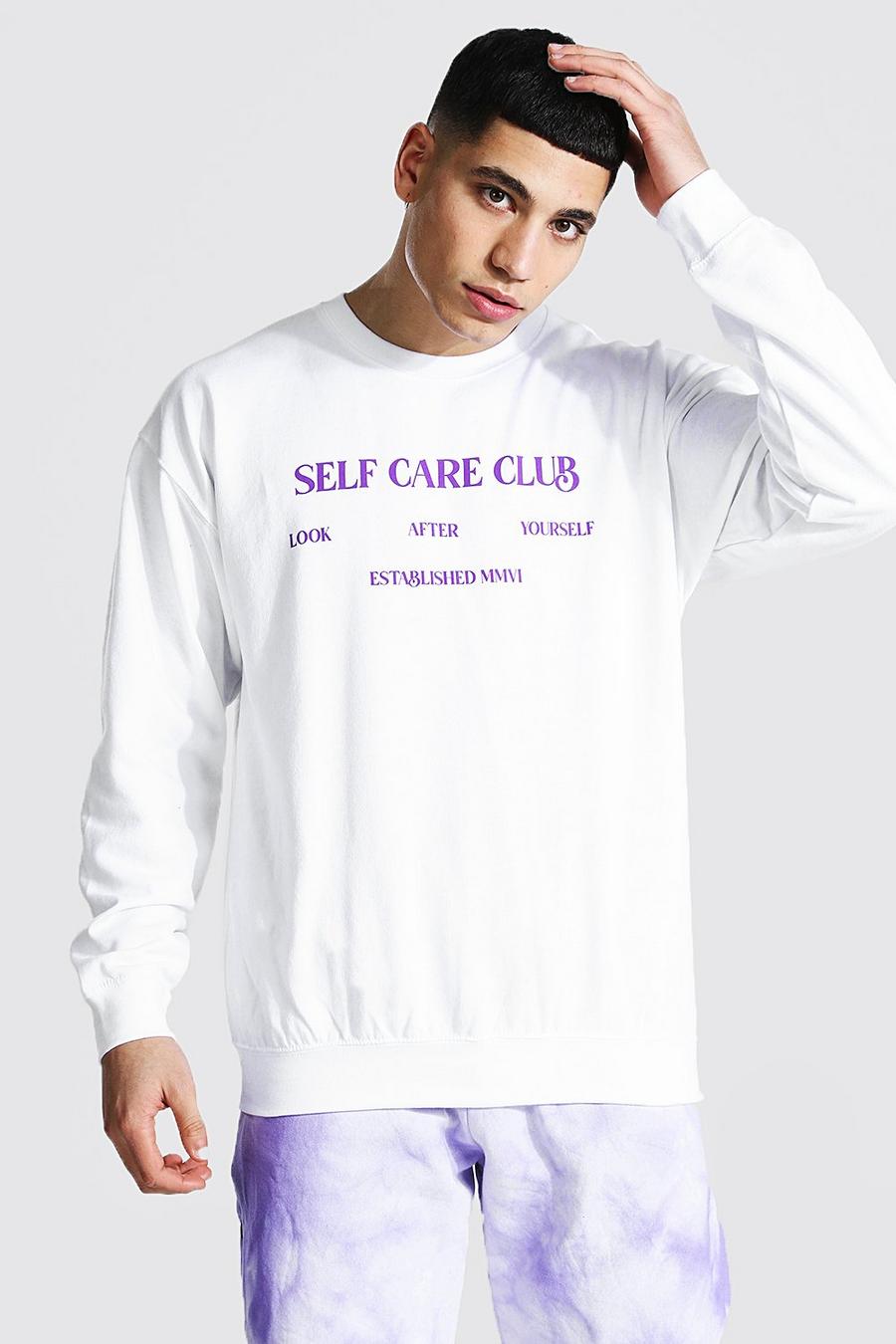 White "Self Care Club" Oversize sweatshirt image number 1
