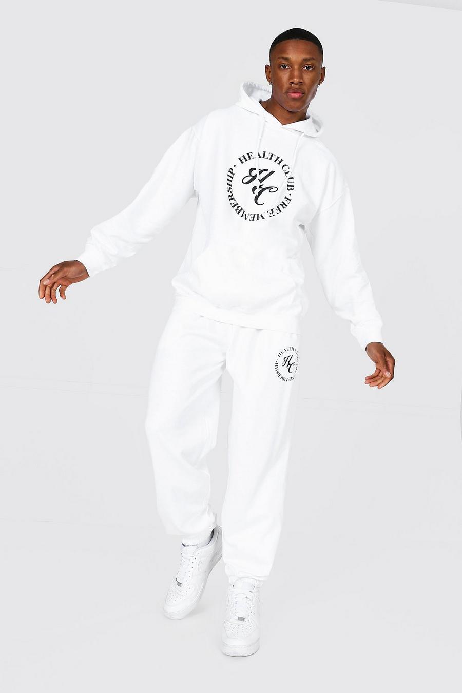 White Oversized Health Club Hooded Tracksuit image number 1