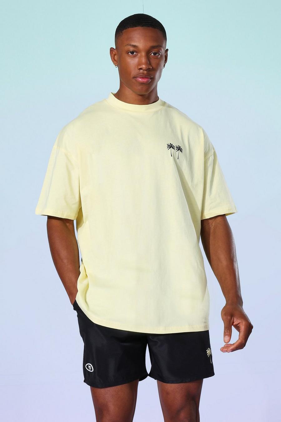 Yellow Oversized Palm Print T-Shirt image number 1