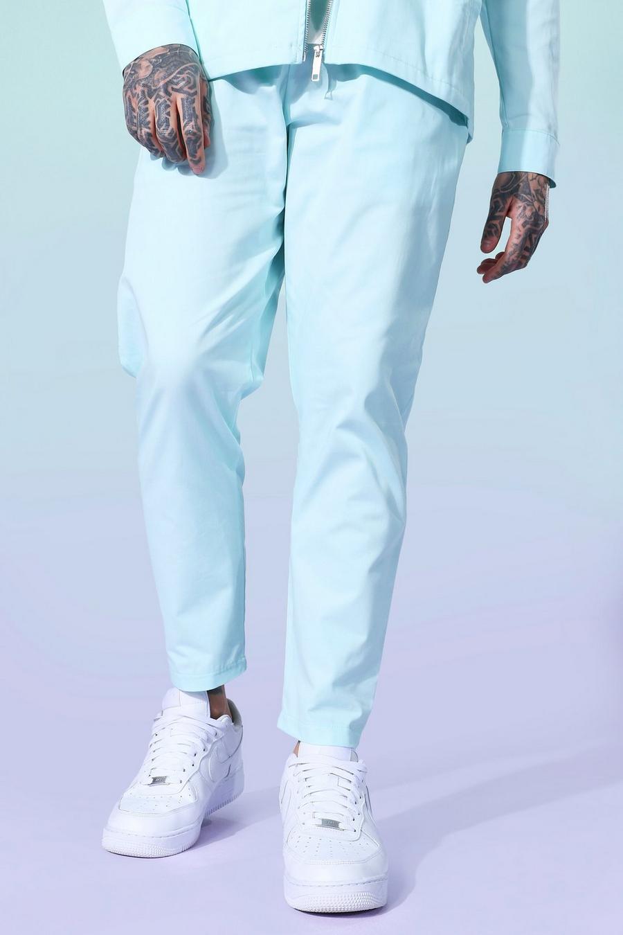 Pantalones ajustados elásticos de sarga, Azul image number 1