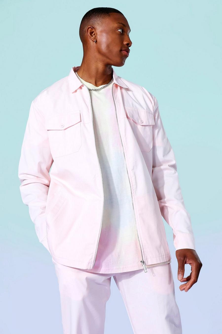 Pink Twill Relaxed Overshirt image number 1